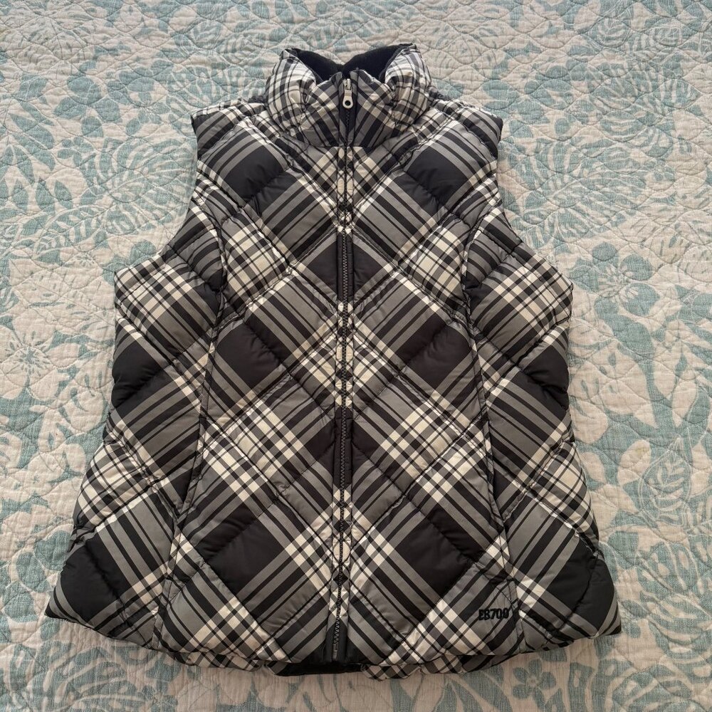 Eddie Bauer Premium Quality Goose Down White/Black Plaid Vest Size Med